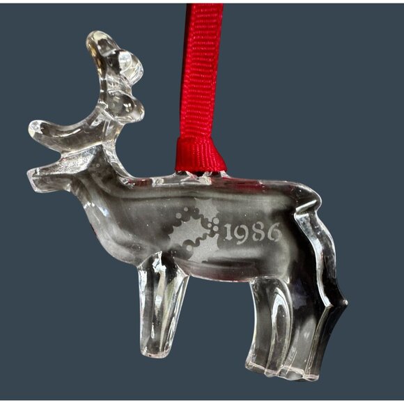 Orrefors Scandinavian Crystal Reindeer Christmas Ornament Clear 1986 With Box 3" - Picture 1 of 6